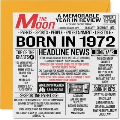 Abbildung von Geburtstagskarte zum 52. Geburtstag für Männer und Frauen, Zeitung &quot;Born in 5,008.9 cm Zeitung, Happy 52 Mama, Vater, Onkel, Tante, Vintage Retro Stil, zurück im Jahr 1972, 145 mm