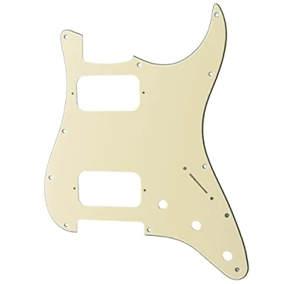Abbildung von Musiclily Pro 11 Löcher Round Corner HH Strat Pickguard 2 Humbuckers Schlagbrett für American/Mexican Fender Standard Stratocaster E Gitarre, 3 lagig Creme