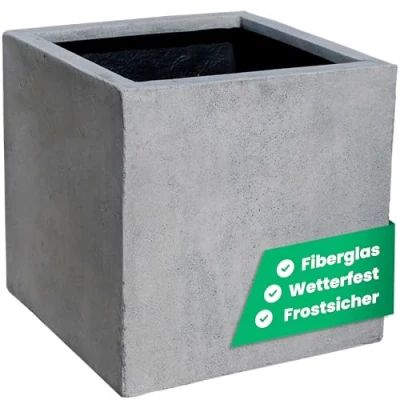 Abbildung von VIVANNO Pflanzkübel Blumenkübel Fiberglas &quot;Block&quot; Würfel, Beton Design, Grau
