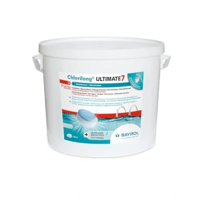 Abbildung von BAYROL Chlorilong ULTIMATE 7 Pool Desinfektion in 1 Chlortabletten 300g, sehr hoher Aktivchlor Gehalt, langsam löslich 10,2 kg