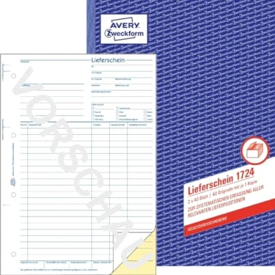 Abbildung von AVERY Zweckform 5 x Formularbuch Lieferschein A4 selbstdurchschreibend 2x40 Blatt
