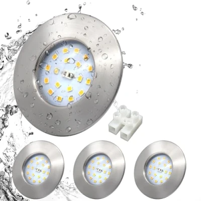 Abbildung von HiBay LED Einbaustrahler 230V Set Ultra Flach Einbauleuchten Rund Matt Nickel Deckenleuchten Inkl. 4 x 5W 500lm 4500K Spot Modul 60mm 65mm IP44 Neutralweiß