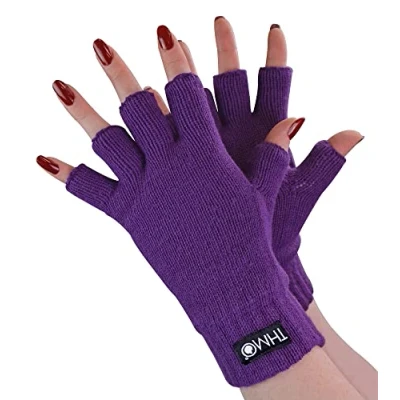 Abbildung von THMO Damen Thermo Handschuhe Ohne Finger Winter Fleece Winddichte Fingerlose Thinsulate (Einheitsgröße, Violett)