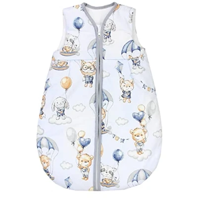 Abbildung von TupTam Ganzjahresschlafsack 2.5 TOG wattiert ärmellos Baby Schlafsack OEKO TEX, Farbe: Tiere mit Fallschirmen/Blau, Größe: 80 86