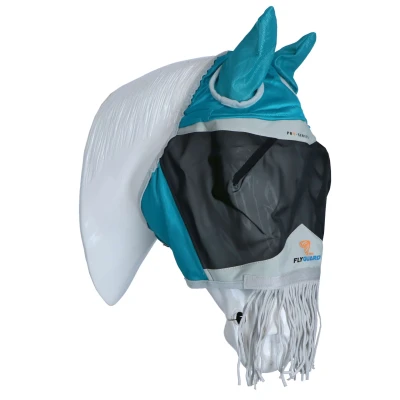Abbildung von Shires Fliegenmaske mit Ohr und Nase Fransen Mesh Teal Pony