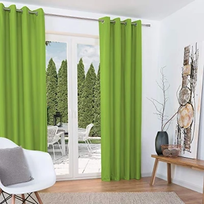 Abbildung von Beautissu 2er Set Thermovorhang Gardine 140x245 cm Grün Ösen Thermogardine Ösenvorhang isolierend Kälte &amp; Hitzeschutz Vorhang verdunkelnd Wohnzimmer, Schlafzimmer Amelie to