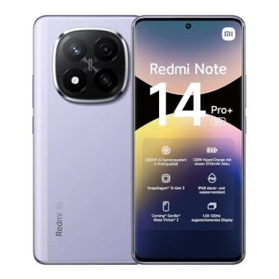 Abbildung von Xiaomi Redmi Note 14 Pro+ 5G Smartphone, 12 + 512GB, Purple, 200MP professionelle AI Kamera, IP68, 120W HyperCharge, Funktionen (kein Ladegerät enthalten)