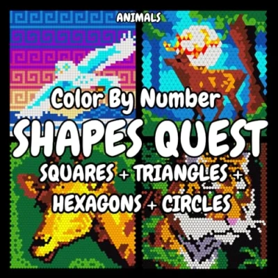 Abbildung von Shapes ANIMAL quest Color By Number: Squares + Triangles Hexagons Circles: activity book for adults (BLACK Background) mystery mosaic (Color Number Quest)