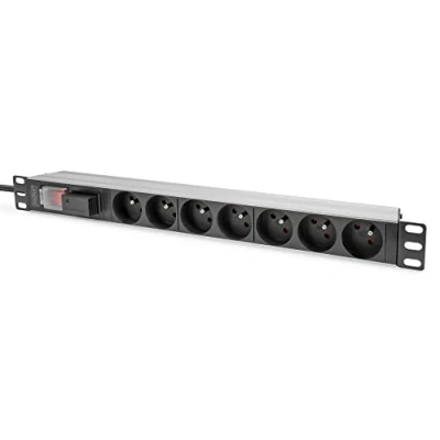 Abbildung von DIGITUS 19&quot; Steckdosenleiste 7 Abgriffe 1HE französische Version 250VAC 50/60Hz 16A 4000W Mit Schalter &amp; Überspannungsschutz Für 19 Zoll Netzwerk und Serverschränke
