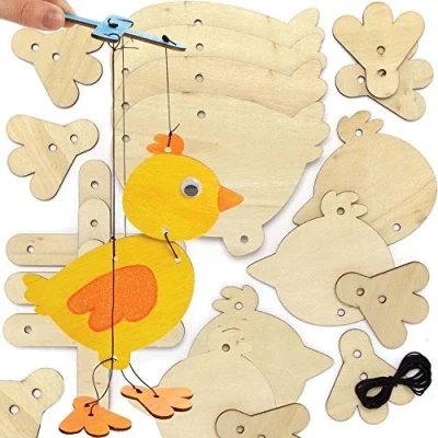 Abbildung von Baker Ross Osterküken Holzmarionetten, 3 Stück, Ostern Bastelwerk für Kinder (AX786)