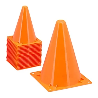 Abbildung von Relaxdays Pylonen 20er Set, Slalomhütchen, für Kinder, Fußball, Training, Markierungskegel, 18 cm, Hundesport, orange