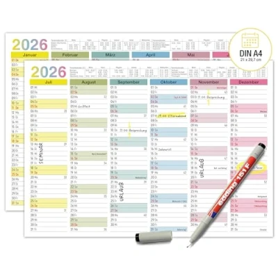 Abbildung von TOBJA Wandkalender Abwischbarer 2025 A4 &quot;Bunt&quot;, Tafelkalender inkl. 1 Stift Kalender abwischbar