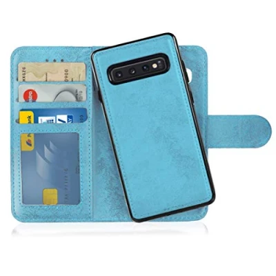 Abbildung von MyGadget Flip Case für Samsung Galaxy S10 [ abnehmbare Magnet Hülle ] Handyhülle aus Kunstleder Klapphülle mit Kartenfach Schutzhülle in Hellblau