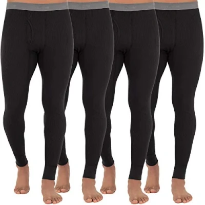 Abbildung von Fruit of the Loom Herren Recycled Premium Waffle Thermal Underwear Long Johns Bottom (1, 2, 3, and 4 Packs) Pyjamaunterteil, Schwarz, Stück, Mittel (4er