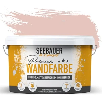 Abbildung von SEEBAUER diy Wandfarbe Rot 5L für Innen (No. 329 Cherry Kiss) Edelmatte hellrote Innenfarbe Rottöne sehr hohe Deckkraft Matt, Abwaschbar und Tropffrei