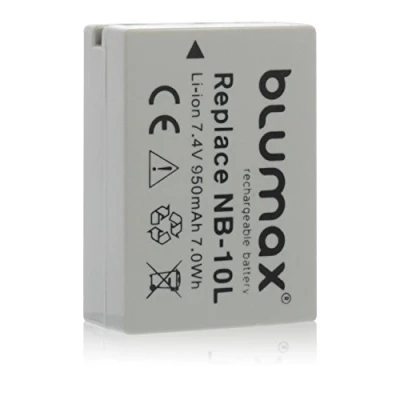 Abbildung von Blumax NB 10L Akku kompatibel mit Canon PowerShot G16 G15 G1 X G3 und SX40 SX50 SX60 HS 950mAh 7,4V 7,0Wh