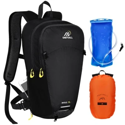 Abbildung von ONETOALL Fahrradrucksack 15L Wasserdicht, Diebstahlsicherer Wanderrucksack mit Helmnetz und Regenschutz, Kleiner Skirucksack Abnehmbarem Bauchgürtel zum Radfahren Wandern Tagestour Sport Alltag