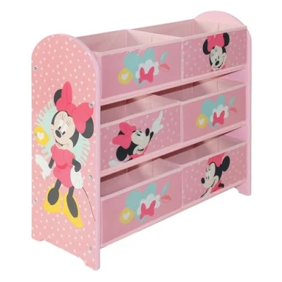 Abbildung von Disney Classic Minnie Maus Spielzeug Aufbewahrungseinheit, 6 Boxen für Schlafzimmer, aus Holzwerkstoff/Stoff/Metall, einfache Montage und Reinigung