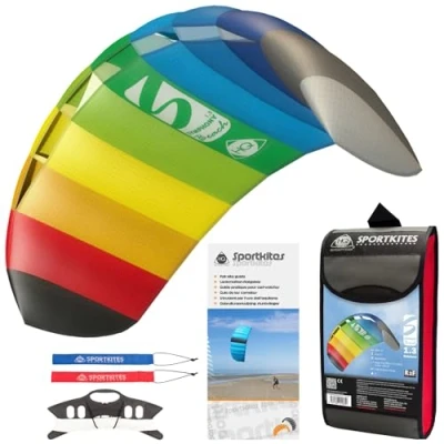 Abbildung von HQ Lenkmatte Lenkdrachen Symphony Beach III 1.3 Rainbow, Zweileiner Matte, Drachen für Kinder und Erwachsene, 55x130cm, inkl. 45kp Polyester Schnüre, 2x25m auf Winder mit Schlaufen, ab 8 Jahre