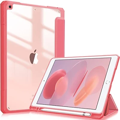 Abbildung von Fintie Hybrid Hülle für 10.2 Zoll iPad 9. Generation 2021/8. Gen 2020/7. 2019 mit Stifthalter Stoßfeste Schutzhülle transparenter Hartschale auf der Rückseite, Pink
