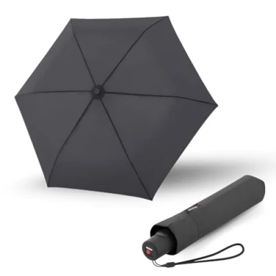 Abbildung von Knirps Regenschirm C.250 Light Duomatic Dark Grey mit Schirmtasche I Taschenregenschirm Funktion Auf Zu Automatik Taschenschirm Drucktaste automatisch &amp; leicht