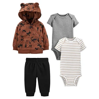 Abbildung von Simple Joys by Carter&#039;s Baby Jungen 4 teiliges Set Jacke, Hose und Body, Braun Rentier/Grau Meliert/Schwarz/Weiß Streifen, 0 Monate