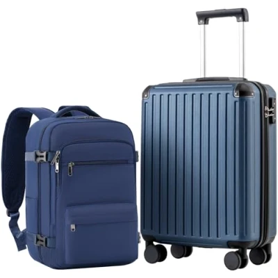 Abbildung von COOLIFE Handgepäck Koffer 55X40X20cm und Kabinen Rucksack 20L(40X25X20cm) Set für EasyJet Flugzeug Kabinengepäck Hartschlagenkoffer Reiserucksack Klein mit TSA Schloss
