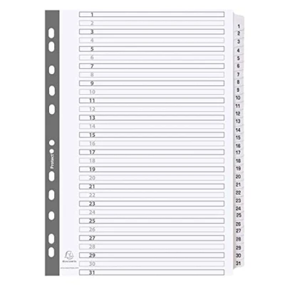 Abbildung von Exacompta MWD1 31Z Karton Register 1 31 für DIN A4 aus teilig volle Höhe 21 x 29,7 cm weiß, verstärkte Taben mit Indexseite Trennblätter Trennstreifen Ordner