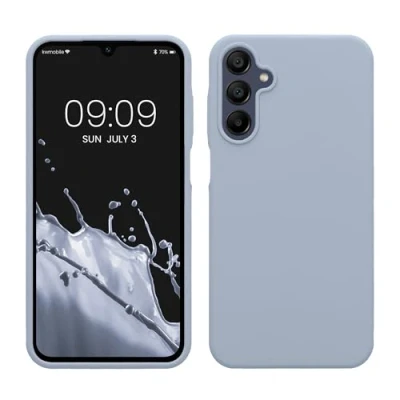 Abbildung von kwmobile Hülle kompatibel mit Samsung Galaxy A15 5G Silikon Handy Case Handyhülle weiche Oberfläche kabelloses Laden Hellblau matt