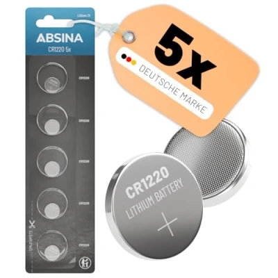 Abbildung von ABSINA CR1220 Knopfzelle 3V Lithium 5er Pack 3 Volt für Autoschlüssel Knopfzelle, (1 St)