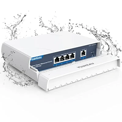 Abbildung von YuanLey 4 Port PoE Switch Gigabit Wasserdichter Outdoor Ethernet Unmanaged Netzwerk mit VLAN Funktion, 78W Built in Power, IEEE802.3af/at Support und Plug &amp; Play, Außeneinsatz