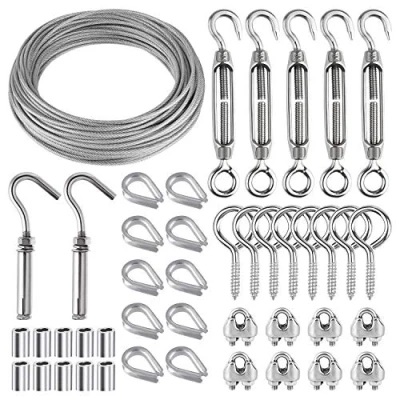 Abbildung von CHRORINE 44 Stück Gartendraht für Kletterpflanzen 30M Garten Drahtseil Kit 304 Edelstahl M5 Spannstraffer