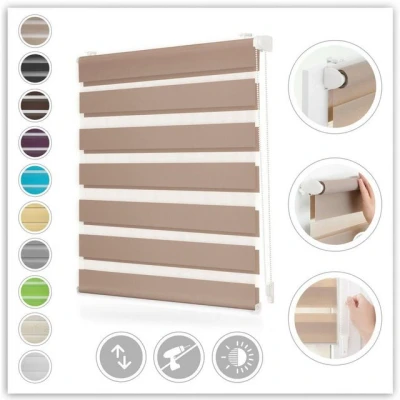 Abbildung von Lichtblick Doppelrollo Klemmfix ohne Bohren, Streifen, Blickdicht, Klemmträger Montage, Sichtschutz, Wandmongtage, Deckenmontage, für Fenster und Türen Taupe,60 cm X 220 (B L)