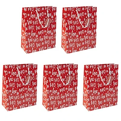 Abbildung von SIGEL QW003 große Papier Geschenktüten 5er Set rot Weihnachten Nikolaustüten 33x26 cm &quot;ho ho ho&quot;