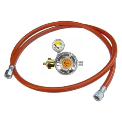 Abbildung von Unbekannt Gasschlauch Druckminderer Gasdruckregler Regler mit Manometer 50mbar Propangasschlauch Grillzubehör (Schlauch 150cm + Manometer)