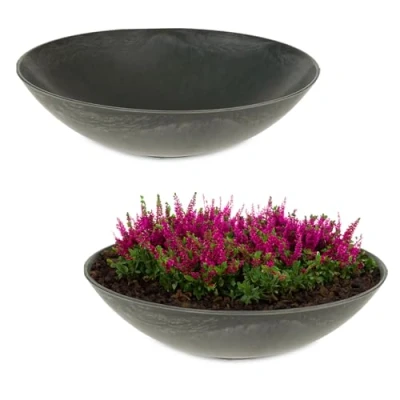 Abbildung von matches21 HOME &amp; HOBBY Wetterfeste Pflanzschalen 2 STK. für draussen in 28 cm schwarz marmoriert als Blumenschalen Dekoschalen