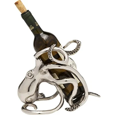 Abbildung von Kare Design Flaschenhalter Octopus, Silber, Flaschengestell für Wein, Deko Objekt, Aluminium Gestell, 25x16x20 cm (H/B/T)