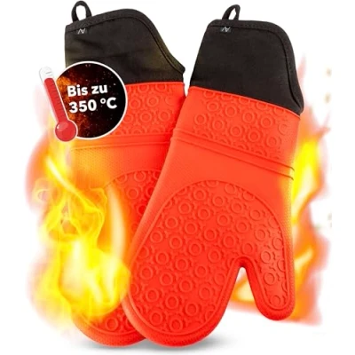 Abbildung von AVANA Topfhandschuhe Silikon Ofenhandschuhe Backhandschuhe Kochhandschuhe, (1 Paar aus Silikon), weiches Baumwoll Innenfutter, Anti Rutsch, Hitzebeständig bis 350C
