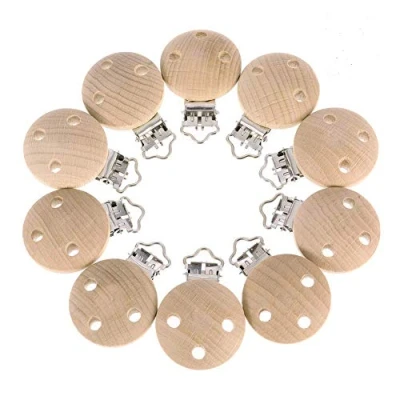 Abbildung von Bohoman 10 Stücke Schnuller Clip, Baby Schnullerclips, Nuckelclip Dummy Nippel Halter, Holz Schnullerketten Clips
