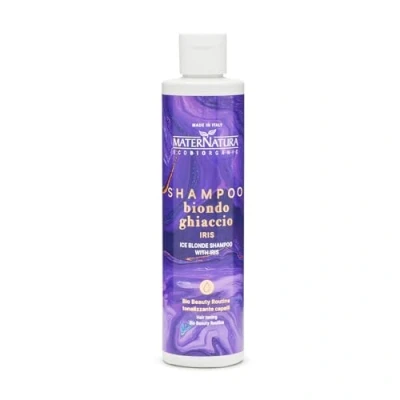 Abbildung von Maternatura, Tönendes Shampoo für eisblondes Haar mit Iris, neutralisiert goldene und gelbe Reflexe, Bio Beauty Routine getöntes Haar, Made in Italy 250 ml