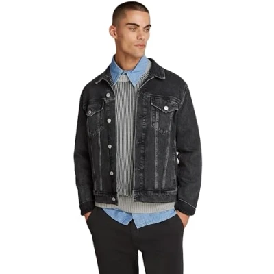 Abbildung von Calvin Klein Herren Jeansjacke Slim Denim Jacket Trucker, Schwarz (Denim Black), XL