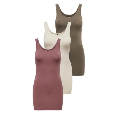 Abbildung von ONLY Damen Onllive Love Long Tank Top 3er Pack für Frauen, Walnut/Rose Brown/Birch, XS