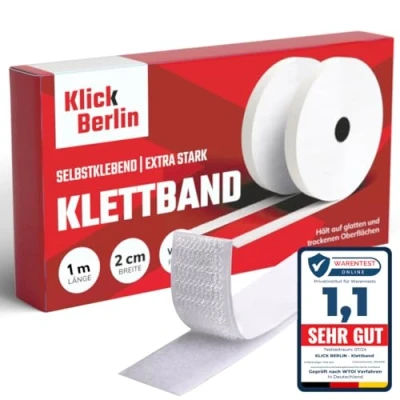 Abbildung von Klick Berlin Klettband Selbstklebend 2 cm schmales Klett Klebeband klebt auf vielen Flächen Klettverschluss 20mm breit, 1 Meter lang