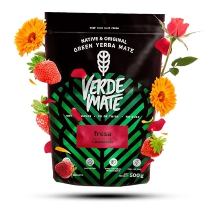 Abbildung von Verde Mate Green Fresa 0,5 kg Erdbeere Tee aus der brasilianischen Plantage! Verlockendes fruchtiges Aroma Viel natürliches Koffein Brasilien 500 g mit Luft getrocknet