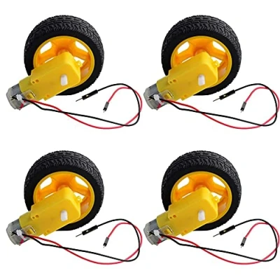 Abbildung von GUUZI Mini DC Elektro Getriebe Doppelwellengetriebe TT Motor Kunststoffreifen Reifen Rad 3 6V für Arduino 1:48 Intelligenter Autoroboter (4 Sets)