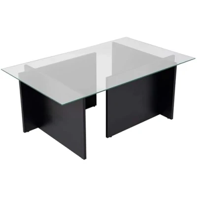 Abbildung von Design Couchtisch Azar L105cm Schwarzes Holz und transparentes Glas Menzzo
