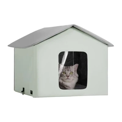 Abbildung von VEVOR Katzenhütte Katzenhaus Katzenhöhle Hütte Beheizt 48x56x44cm grün(M)