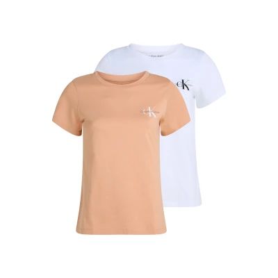 Abbildung von Calvin Klein Jeans Monologo SLIM TEE 2 PACK Tshirt basic, Damen, Größe: Large, Dusty coral/brilliant white