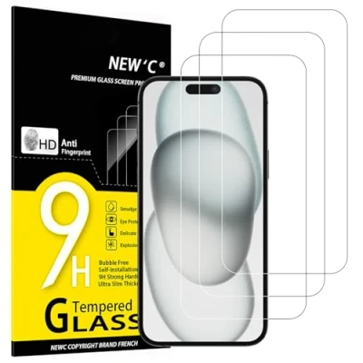Abbildung von NEW&#039;C 3 Stück, Panzer Schutz Glas für iPhone 16 Plus, 15 Pro Max, Plus (6,7 Zoll), Frei von Kratzern, 9H Härte, HD Displayschutzfolie, 0.33mm Ultra klar, Ultrabeständi