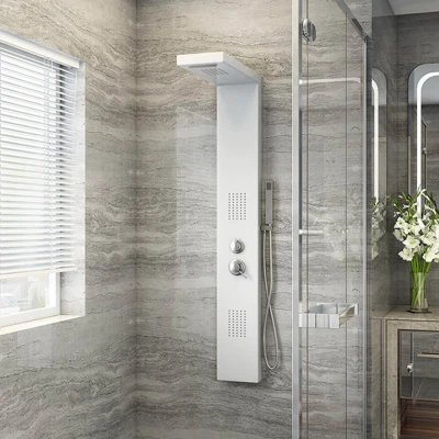Abbildung von HOME DELUXE Duscharmatur Duschpaneel CASCATA Weiß inkl. Tropenbrause und Thermostatfunktion